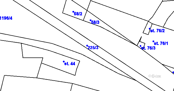 Parcela st. 225/3 v KÚ Běchary, Katastrální mapa