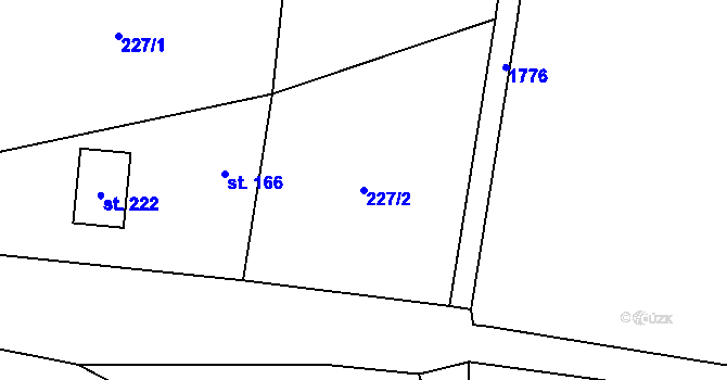 Parcela st. 227/2 v KÚ Běchary, Katastrální mapa