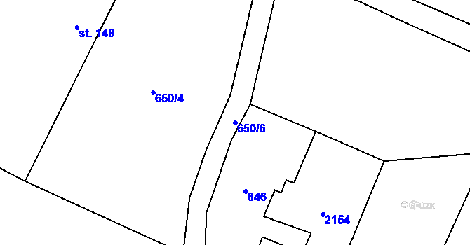 Parcela st. 650/6 v KÚ Běchary, Katastrální mapa