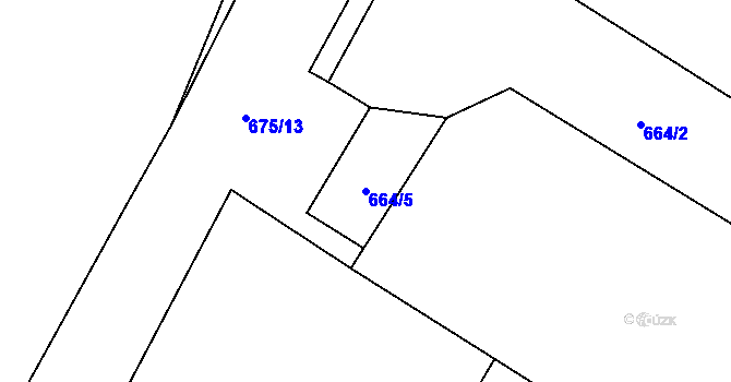 Parcela st. 664/5 v KÚ Běchary, Katastrální mapa