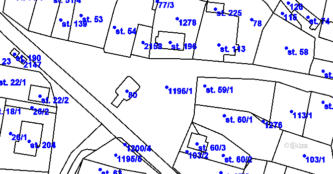 Parcela st. 1196/1 v KÚ Běchary, Katastrální mapa