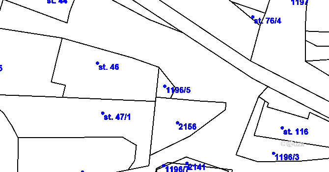 Parcela st. 1196/5 v KÚ Běchary, Katastrální mapa