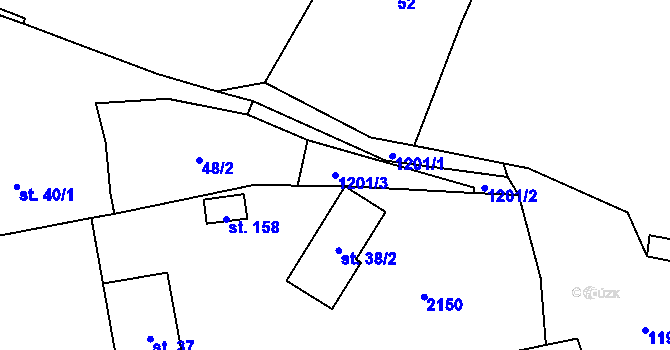 Parcela st. 1201/3 v KÚ Běchary, Katastrální mapa