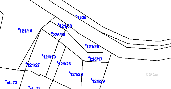 Parcela st. 121/29 v KÚ Běchary, Katastrální mapa