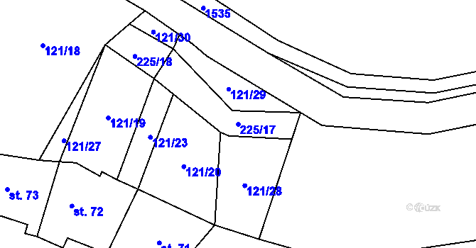 Parcela st. 225/17 v KÚ Běchary, Katastrální mapa