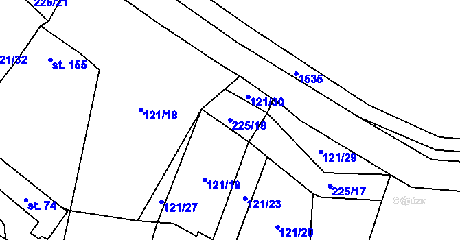 Parcela st. 225/18 v KÚ Běchary, Katastrální mapa