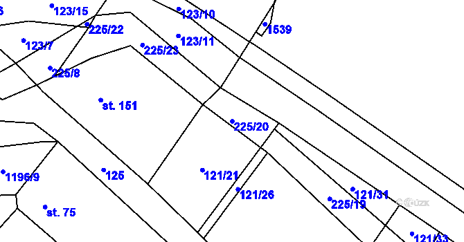 Parcela st. 225/20 v KÚ Běchary, Katastrální mapa