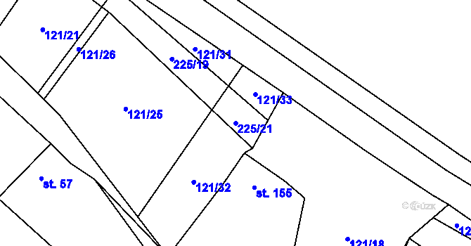 Parcela st. 225/21 v KÚ Běchary, Katastrální mapa