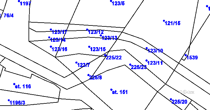 Parcela st. 225/22 v KÚ Běchary, Katastrální mapa