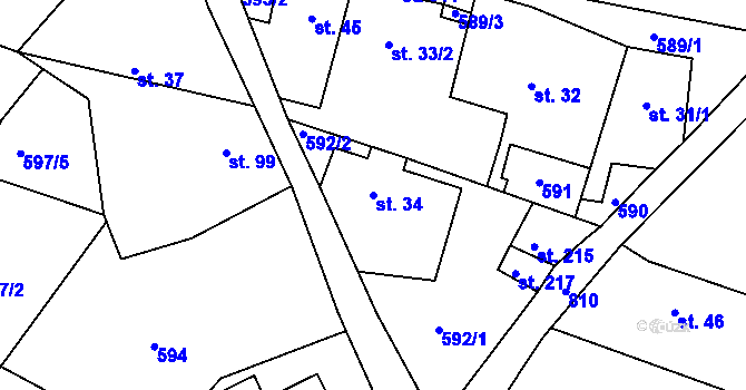 Parcela st. 34 v KÚ Předonín, Katastrální mapa