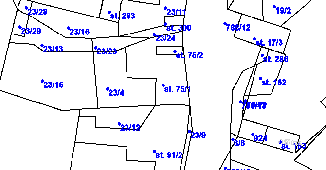 Parcela st. 75/1 v KÚ Předonín, Katastrální mapa