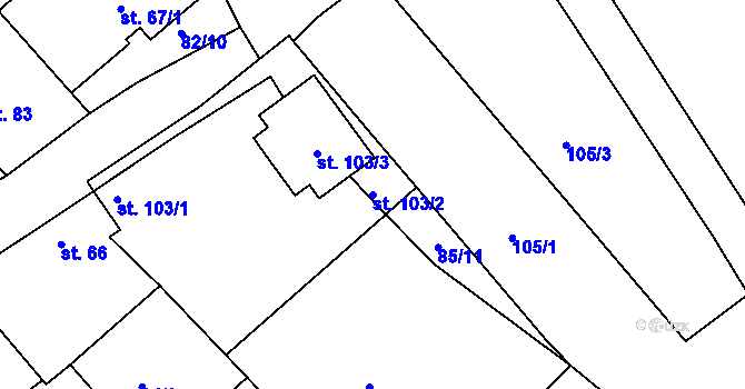 Parcela st. 103/2 v KÚ Předonín, Katastrální mapa