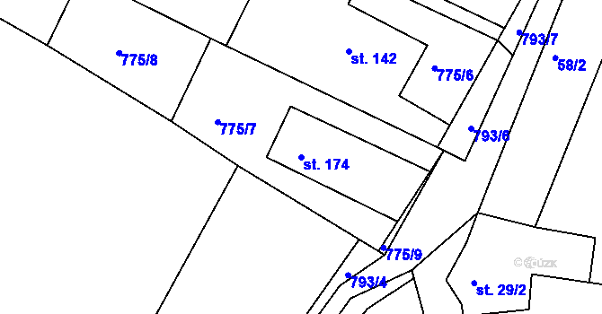 Parcela st. 174 v KÚ Předonín, Katastrální mapa