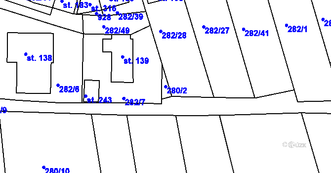 Parcela st. 280/2 v KÚ Předonín, Katastrální mapa