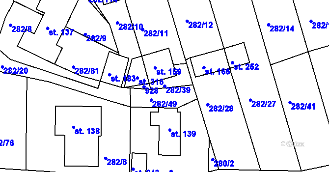 Parcela st. 282/39 v KÚ Předonín, Katastrální mapa