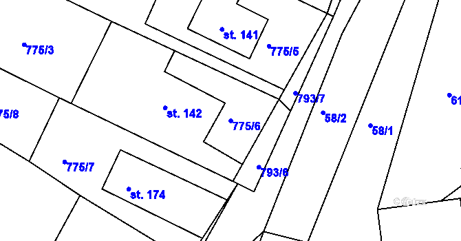 Parcela st. 775/6 v KÚ Předonín, Katastrální mapa