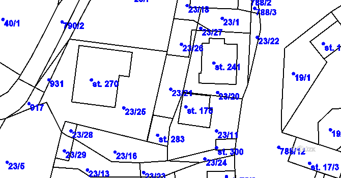 Parcela st. 23/21 v KÚ Předonín, Katastrální mapa