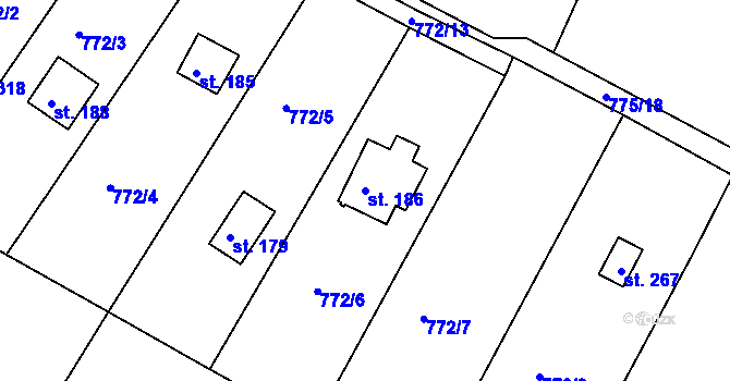 Parcela st. 186 v KÚ Předonín, Katastrální mapa