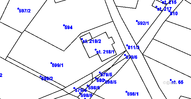 Parcela st. 218/1 v KÚ Předonín, Katastrální mapa