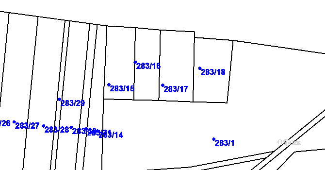 Parcela st. 283/17 v KÚ Předonín, Katastrální mapa