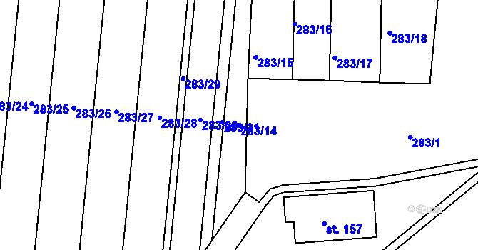 Parcela st. 283/14 v KÚ Předonín, Katastrální mapa