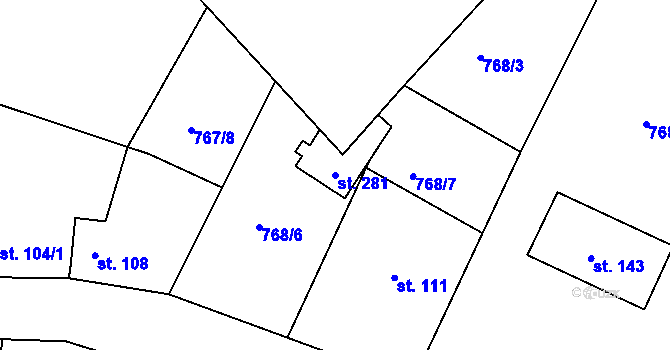 Parcela st. 281 v KÚ Předonín, Katastrální mapa