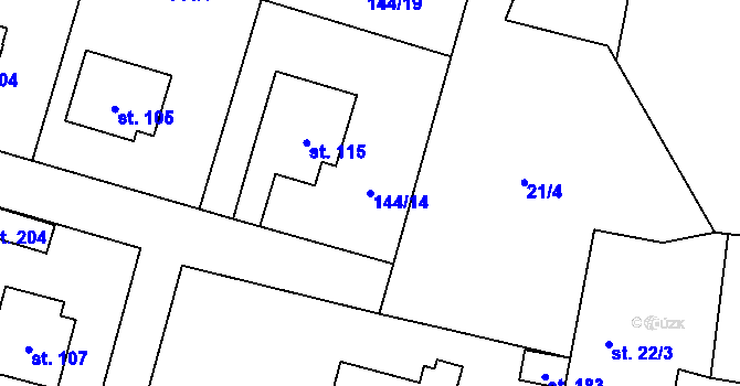 Parcela st. 144/14 v KÚ Bechov, Katastrální mapa