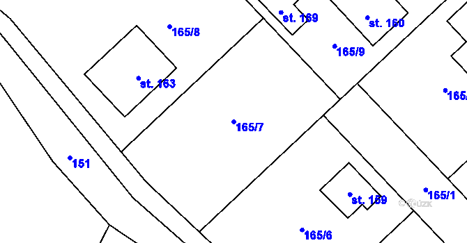 Parcela st. 165/7 v KÚ Bechov, Katastrální mapa