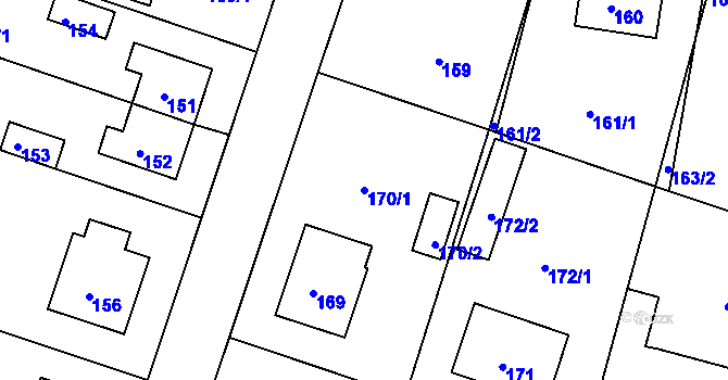 Parcela st. 170/1 v KÚ Běchovice, Katastrální mapa