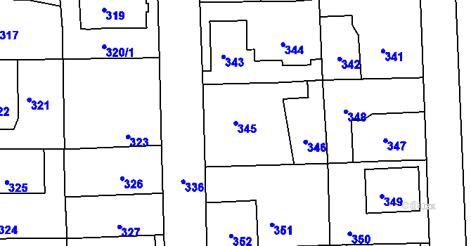 Parcela st. 345 v KÚ Běchovice, Katastrální mapa