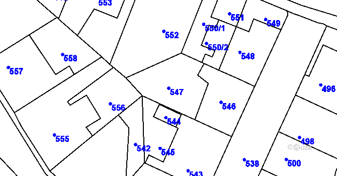 Parcela st. 547 v KÚ Běchovice, Katastrální mapa