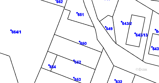 Parcela st. 650 v KÚ Běchovice, Katastrální mapa