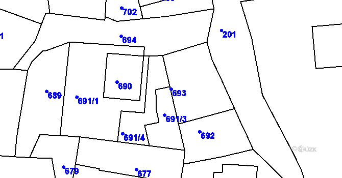 Parcela st. 693 v KÚ Běchovice, Katastrální mapa