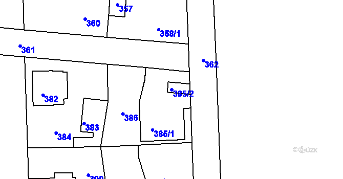 Parcela st. 385/2 v KÚ Běchovice, Katastrální mapa