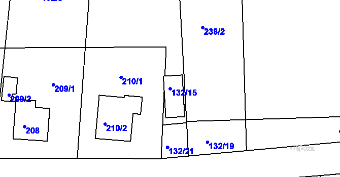 Parcela st. 132/15 v KÚ Běchovice, Katastrální mapa