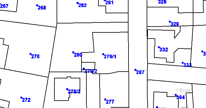 Parcela st. 279/1 v KÚ Běchovice, Katastrální mapa