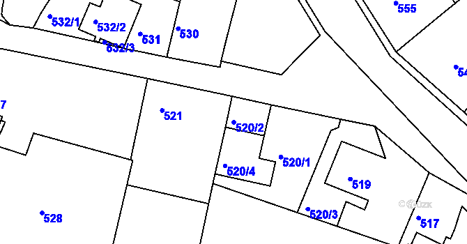 Parcela st. 520/2 v KÚ Běchovice, Katastrální mapa