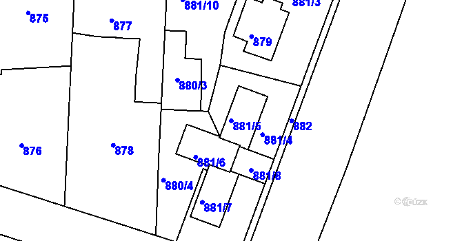 Parcela st. 881/5 v KÚ Běchovice, Katastrální mapa