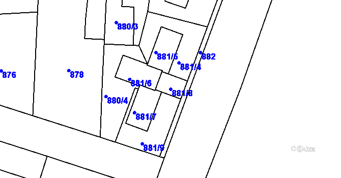Parcela st. 881/8 v KÚ Běchovice, Katastrální mapa