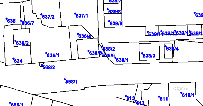 Parcela st. 636/6 v KÚ Běchovice, Katastrální mapa