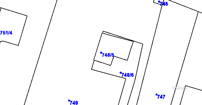 Parcela st. 748/5 v KÚ Běchovice, Katastrální mapa