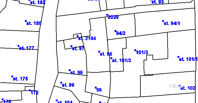 Parcela st. 95 v KÚ Bechyně, Katastrální mapa