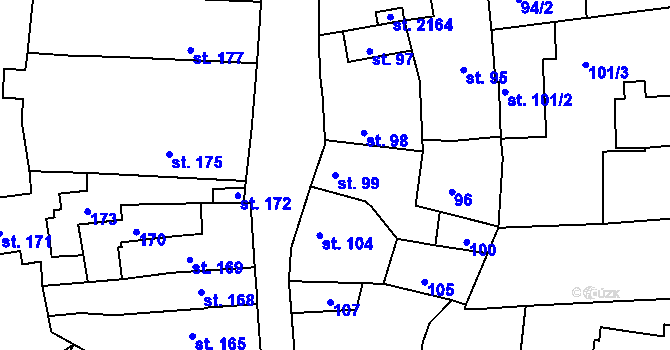 Parcela st. 99 v KÚ Bechyně, Katastrální mapa