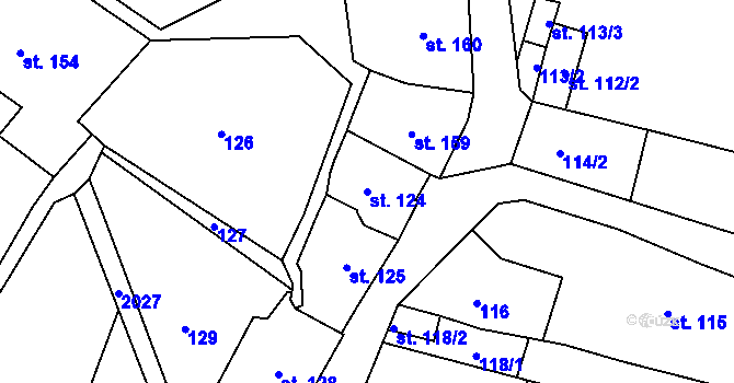Parcela st. 124 v KÚ Bechyně, Katastrální mapa