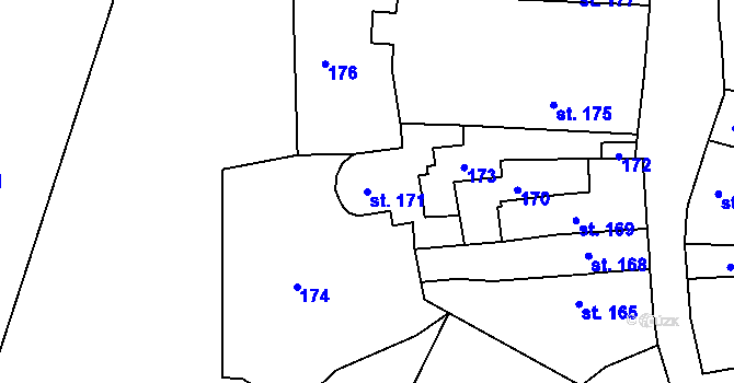 Parcela st. 171 v KÚ Bechyně, Katastrální mapa