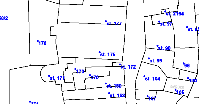 Parcela st. 175 v KÚ Bechyně, Katastrální mapa