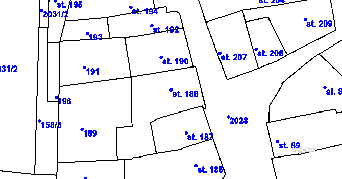 Parcela st. 188 v KÚ Bechyně, Katastrální mapa
