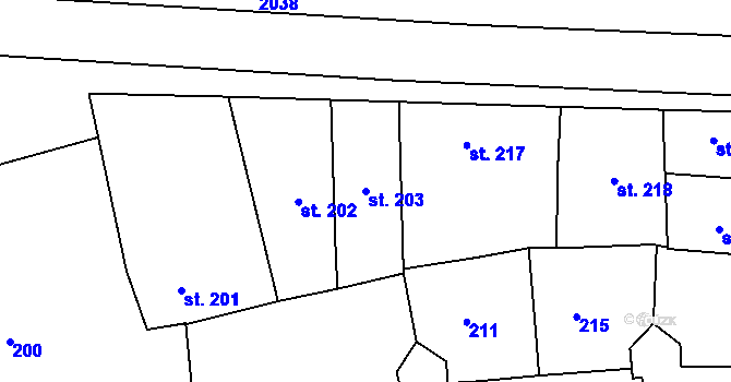 Parcela st. 203 v KÚ Bechyně, Katastrální mapa