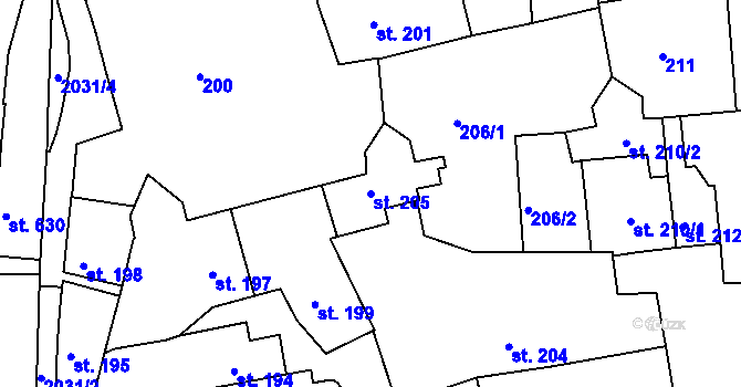 Parcela st. 205 v KÚ Bechyně, Katastrální mapa