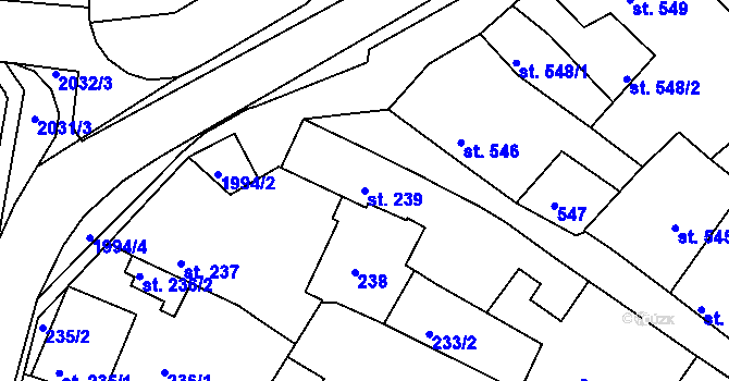 Parcela st. 239 v KÚ Bechyně, Katastrální mapa